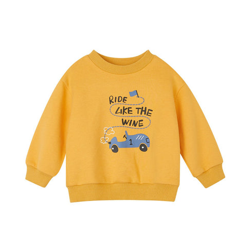 Simple jacket cartoon car letter round neck sweater children's clothes
